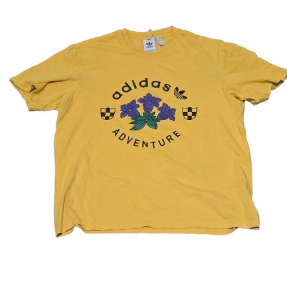 Adidas Adventure Floral Logo Tee Yellow | Men's Size L - Picture 1 of 3